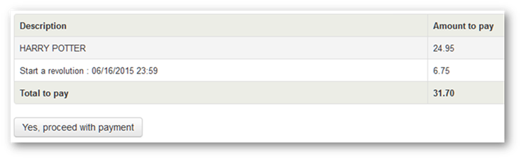 Verify the total to be charged before proceeding with payment.